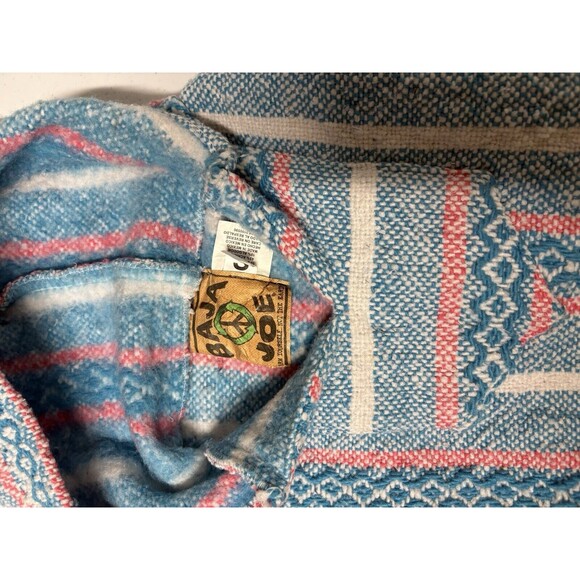 Baja Joe Mexican Hoodie Poncho Hippie Pullover Knit Pink Blue Sz Small Boho Chic - Picture 9 of 10